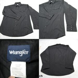 Wrangler Pearl Snap Shirt Mens Large Black Striped Long Sleeve Western‎ Preppy